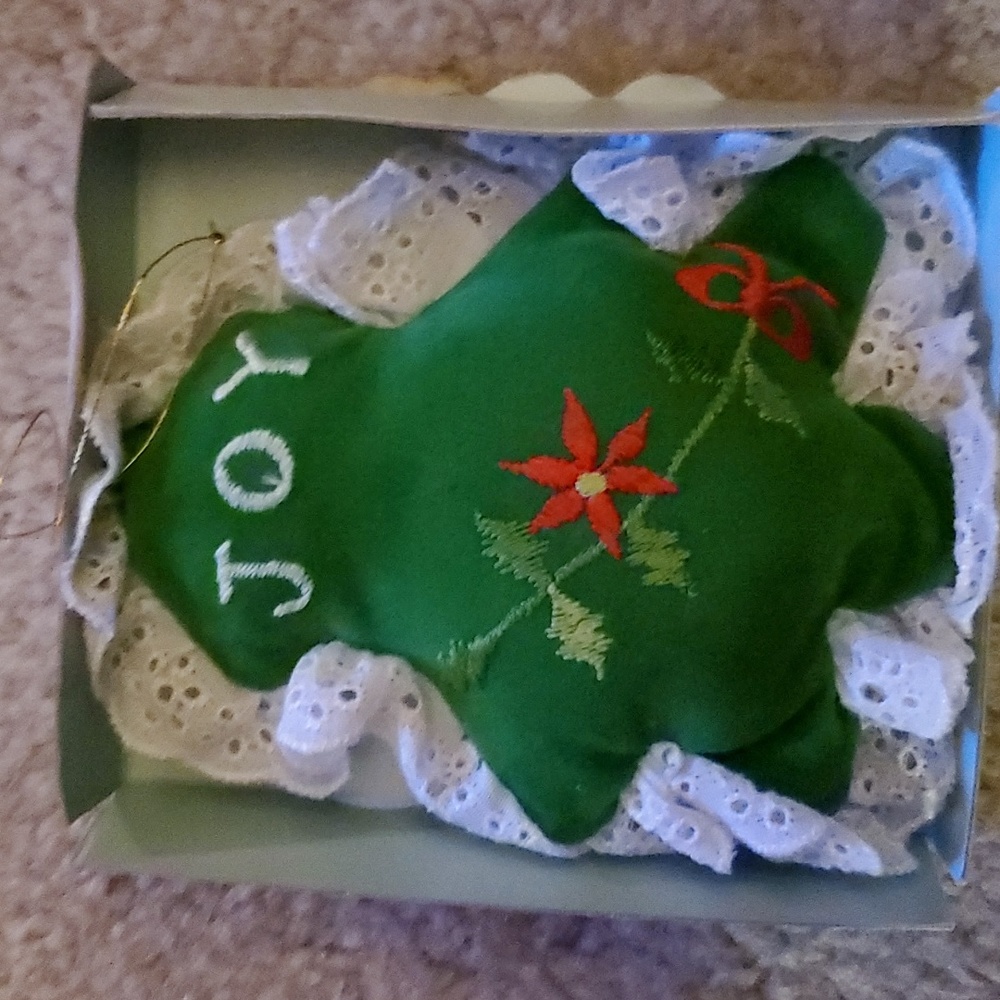 Vintage New Velvet & Lace Scented Christmas Ornament, Joy, 1983 Giftco Inc.